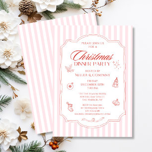 Corporate Christmas Dinner Party Pink Stripes Invitation