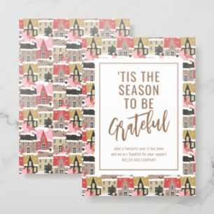 Corporate Christmas Gratitude Winter Village Letterpress Photo Cards