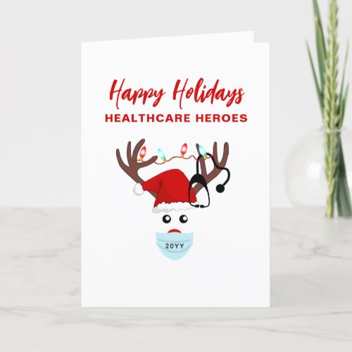 Corporate Christmas Healthcare Heroes Reindeer Holiday Card