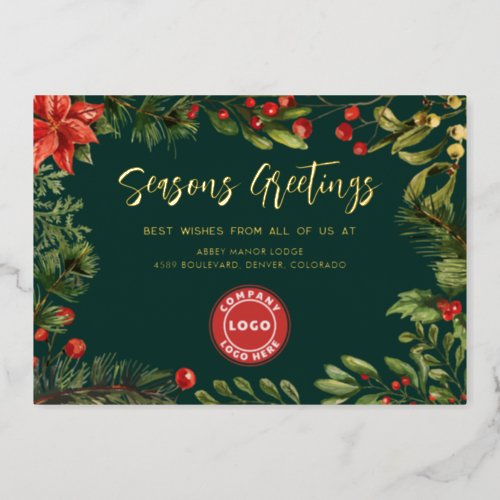 Corporate Christmas Holidays Red Berries Gold Foil Holiday Card