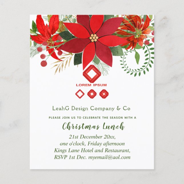 Corporate Christmas Invite (ADD LOGO) Poinsettia (Front)