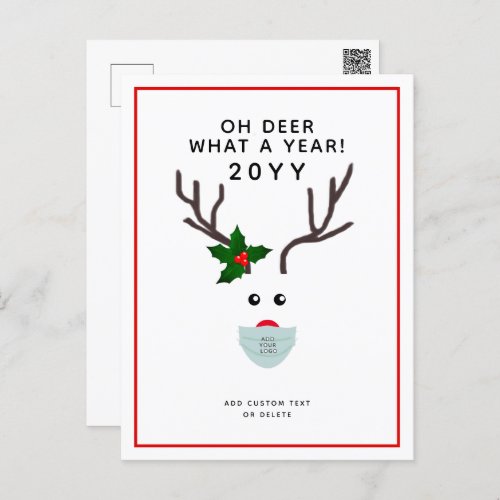 Corporate Christmas Logo Face Mask Reindeer Custom Holiday Postcard