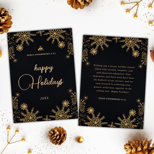 Corporate Christmas Modern Business Black And Gold Holiday Card