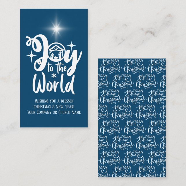 Corporate Christmas Nativity Blue White Greeting Note Card (Front/Back)
