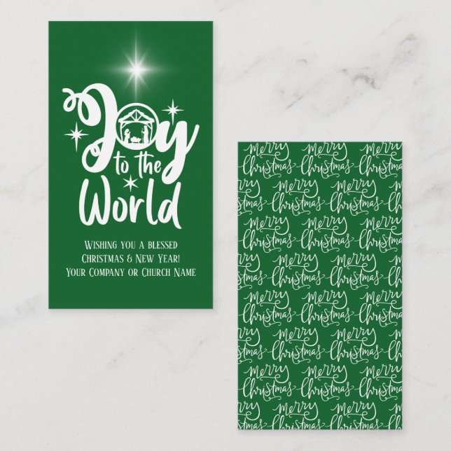 Corporate Christmas Nativity Green White Greeting Note Card (Front/Back)