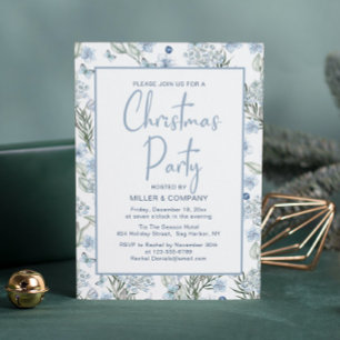 Corporate Christmas Party Blue Butterfly Floral Invitation