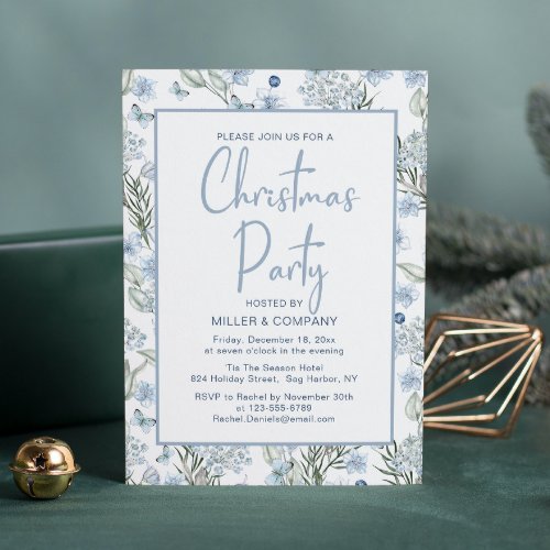 Corporate Christmas Party Blue Butterfly Floral Invitation