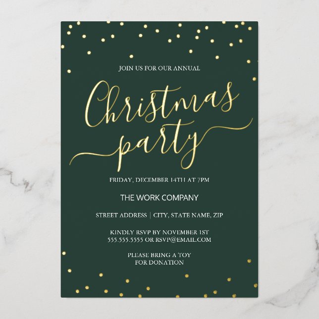 Corporate Christmas Party Calligraphy Confetti  Foil Invitation (Front)