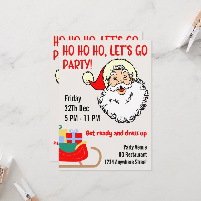 Corporate Christmas Party invitation Santa Office  (Front/Back In Situ)