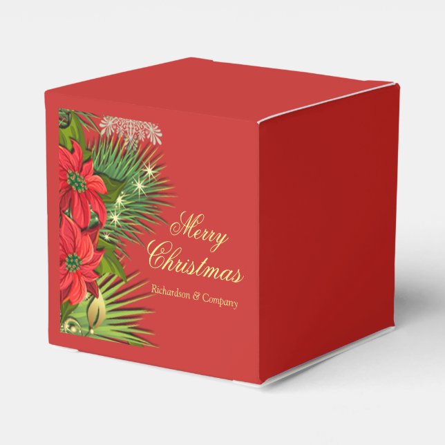 Corporate Christmas Party Red Poinsettia Favor Box (Back Side)