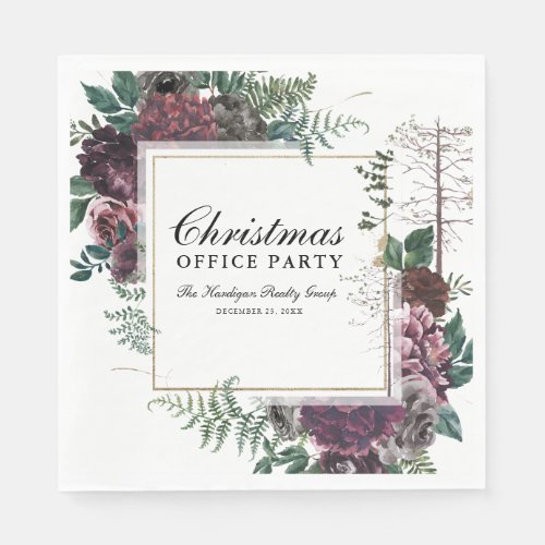 Corporate Christmas Party Rustic Burgundy Floral Napkins