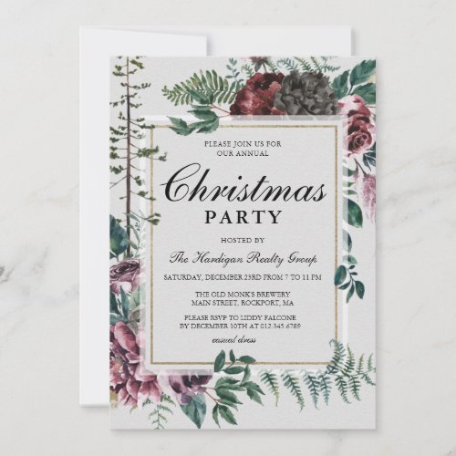 Corporate Christmas Party Rustic Floral Botanical Invitation