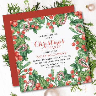 Corporate Christmas Party Watercolor Floral Invitation