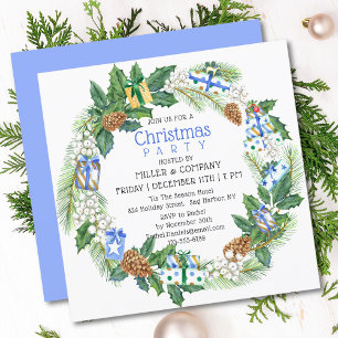 Corporate Christmas Party Watercolor Gift Wreath Invitation
