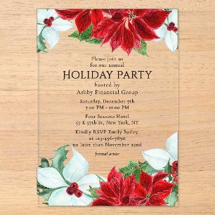 Corporate Christmas Party Watercolor Poinsettia Acrylic Invitations
