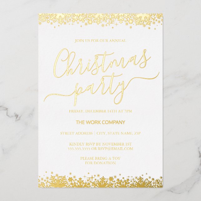 Corporate Christmas Party White Gold Snowflake Foil Invitation (Front)