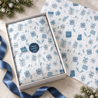 Corporate Christmas Tissue Paper with Blue Gifts