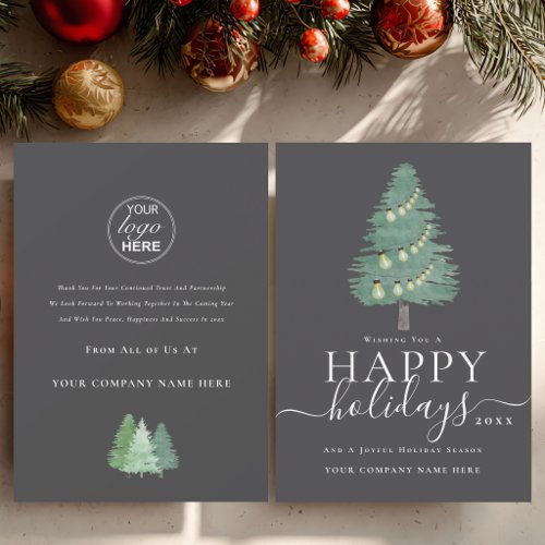Corporate Christmas Tree Festive Lights Logo Holiday Card