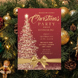 CORPORATE Christmas Tree Ribbon Red Gold Party Invitation