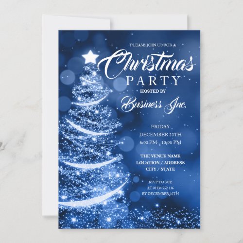 CORPORATE Christmas Tree Sparkle Blue Party Invitation