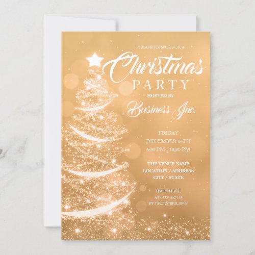 CORPORATE Christmas Tree Sparkle Gold Party Invitation