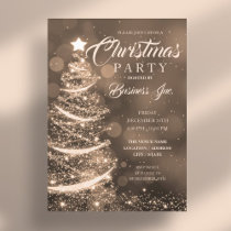 CORPORATE Christmas Tree Sparkle Gold Party Invitation
