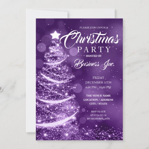 CORPORATE Christmas Tree Sparkle Purple Party Invitation