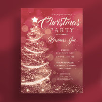CORPORATE Christmas Tree Sparkle Red Gold Party Invitation