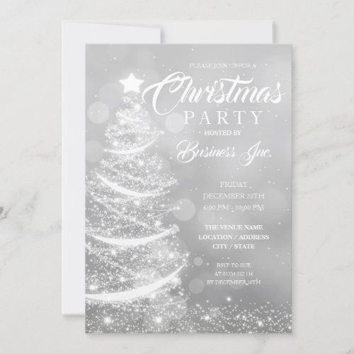 CORPORATE Christmas Tree Sparkle Silver Party Invitation