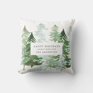 Corporate Christmas watercolor forest photo Throw Pillow