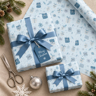 Corporate Christmas Wrapping Paper with Blue Gifts