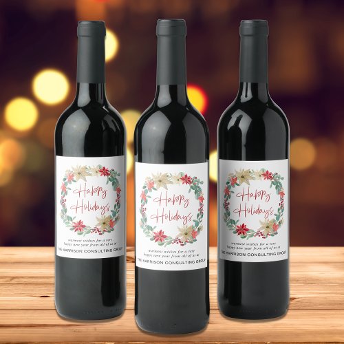 Corporate Christmas Wreath Holiday Wine Label