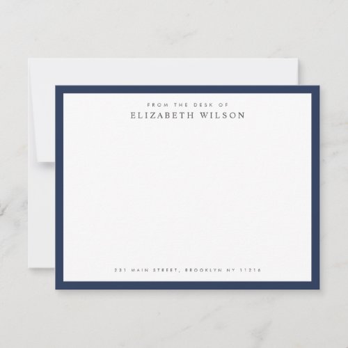 Corporate Classic Border Name Address Navy Blue  Note Card