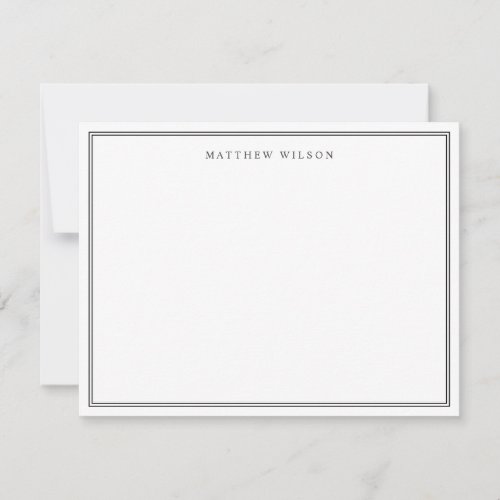 Corporate Classic Double Border Mens Name Black Note Card