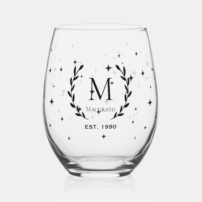 Corporate clients monogram Bulk gifts Stemless Wine Glass (Front)