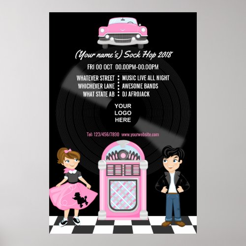 CorporateClubCollegeSchool Sock Hop Retro Party Poster