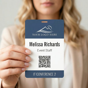 Corporate Conference Event QR Code Blue ID Badge