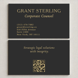 Corporate Counsel Minimal Black Gold QR Code Business Card