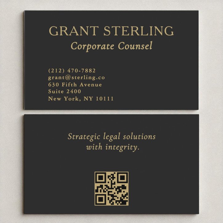 Corporate Counsel Minimal Black Gold QR Code Business Card