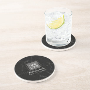 Corporate Custom Logo Modern Dark Marble Coaster
