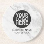 Corporate Custom Logo Modern White/gray Marble Coaster<br><div class="desc">Custom Your Business Name With Your Service and Add Your Logo Or Image</div>