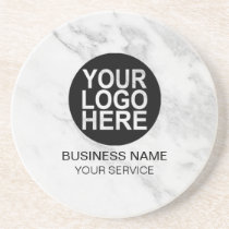 Corporate Custom Logo Modern White/gray Marble Coaster