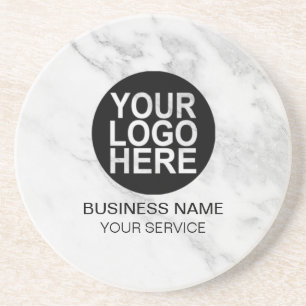 Corporate Custom Logo Modern White/gray Marble Coaster