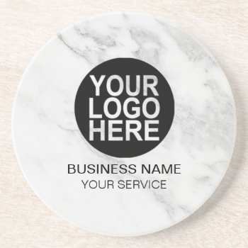 Corporate Custom Logo Modern White/gray Marble Coaster by CustomTee01 at Zazzle