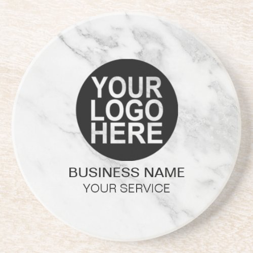 Corporate Custom Logo Modern Whitegray Marble Coaster