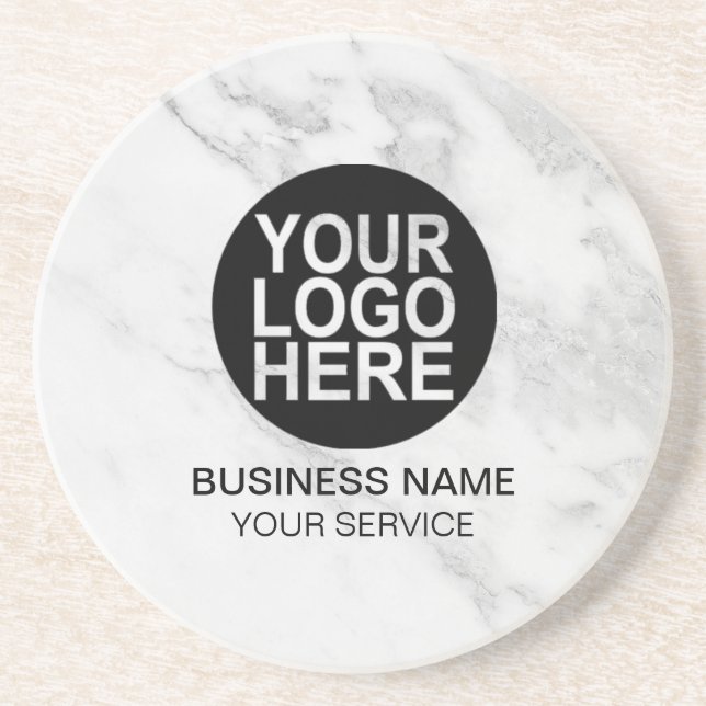 Corporate Custom Logo Modern White/gray Marble Coaster (Front)