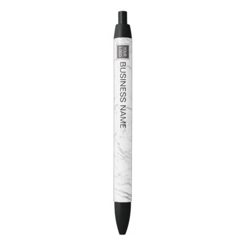 Corporate Custom Logo Modern White Marble Black Ink Pen