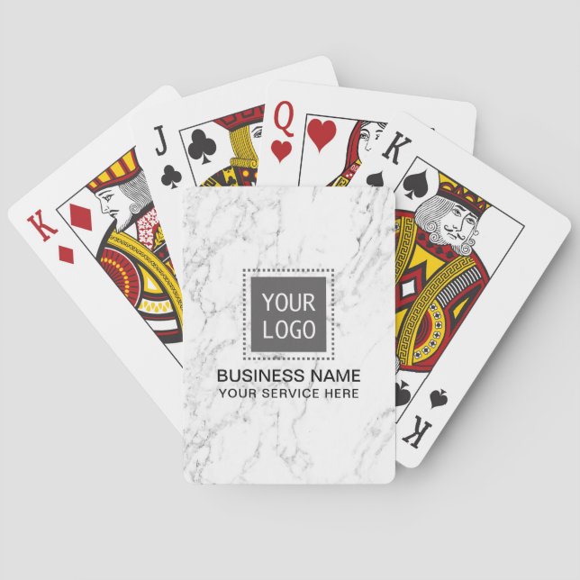 Corporate Custom Logo Modern White Marble Poker Cards (Back)