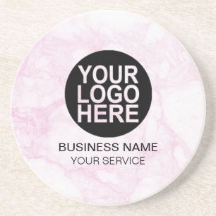 Corporate Custom Logo Modern White/Pink Marble Coaster