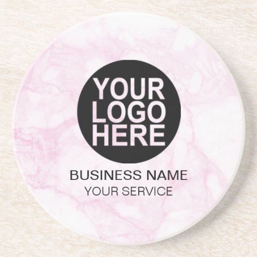 Corporate Custom Logo Modern WhitePink Marble Coaster